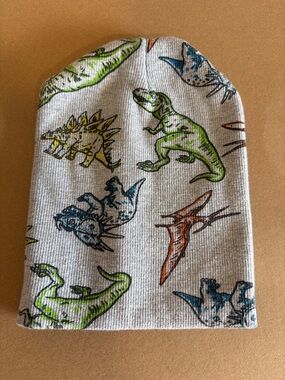 Toddler (2-4 yr old) Beanie hat in grey with multicolor dinosaur Print